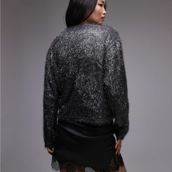 Women's Black Crew Neck Tinsel Sweater in Gunmetal NWT - Picture 4 of 7